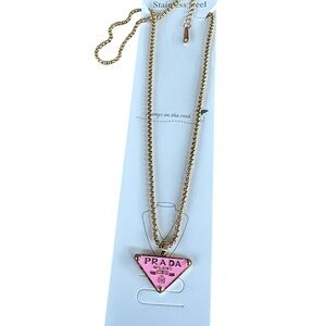 NWT! Fashion Stainless Steel Pink & Gold Necklace